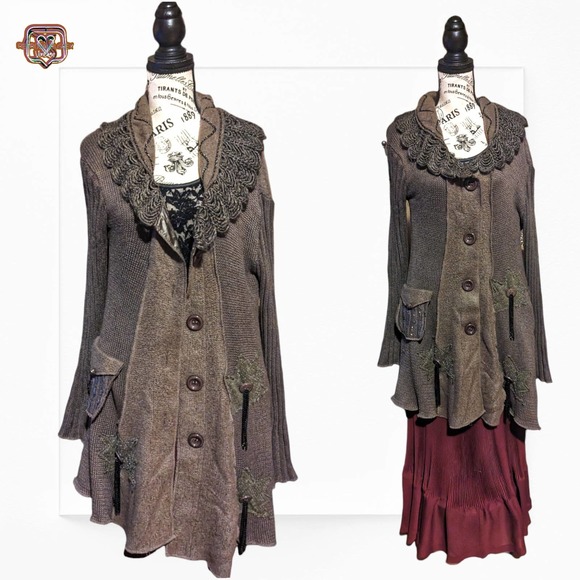 Fantazia Sweaters - Fantazia Lagerlook Wool Patchwork Knit Oversized Cardigan Sweater, Medium